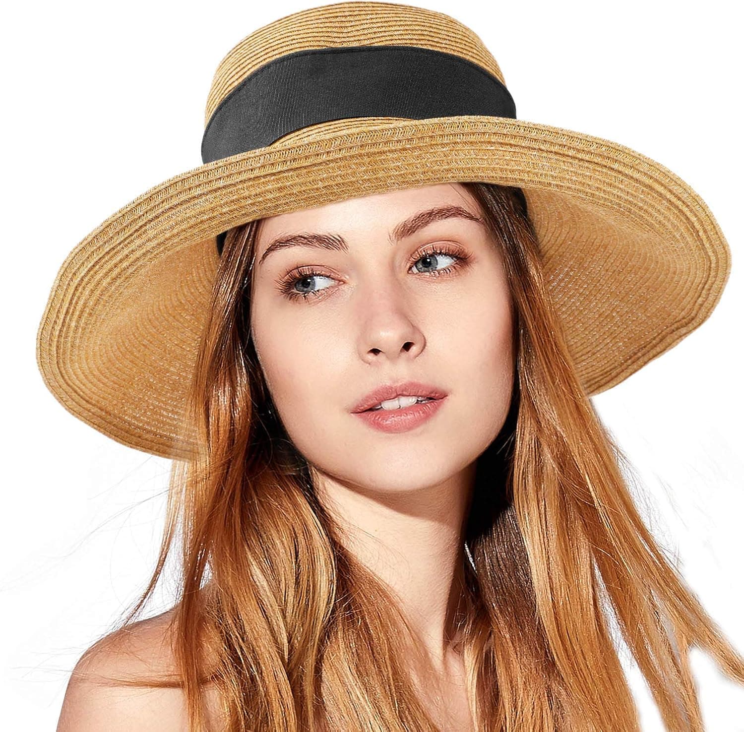 Women Straw Sun Hat Bowknot Floppy Foldable Wide Brim Summer Beach Bucket Hat