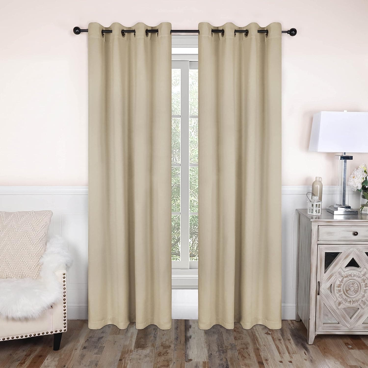 SUPERIOR Blackout Curtains, Room Darkening Window Accents, Sun Blocking, Thermal, Classic Modern Solid with Rod Pockets or Grommets, Curtain Set of 2 Panels, 52" W X 96" L, Ivory