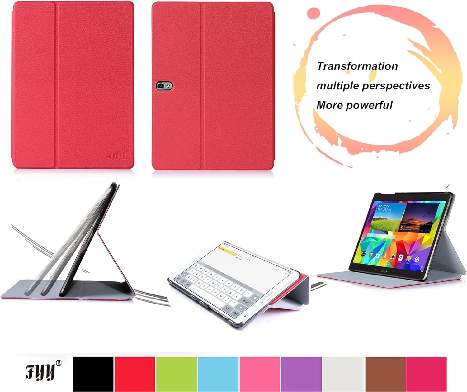 FYY Samsung Galaxy Tab S 10.5 Inch Case - Ultra Slim Magnetic Smart Cover Multi-Angle Stand Case for Samsung Galaxy Tab S 10.5 Inch Red (With Auto Wake/Sleep Feature)