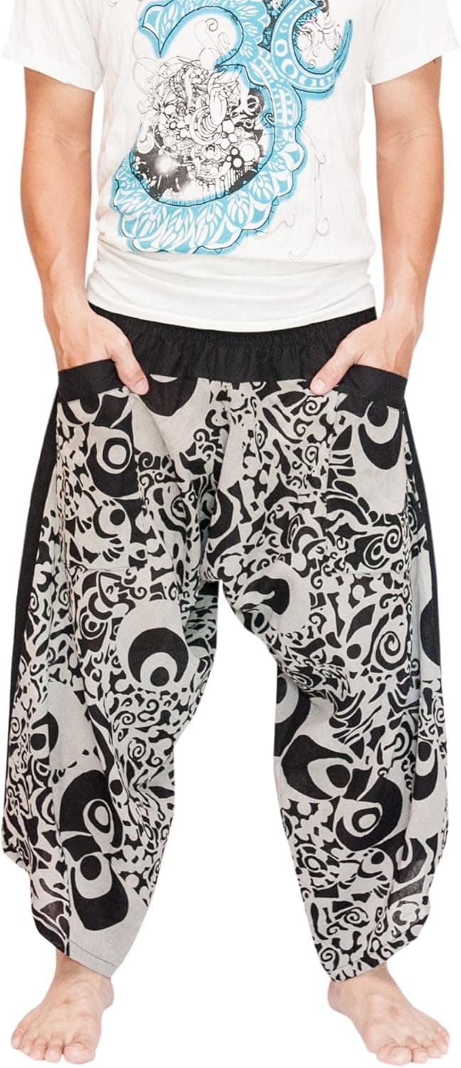 BohoHill Ninja Samurai Harem Pants Unisex Active Trousers Haka Tribal Black