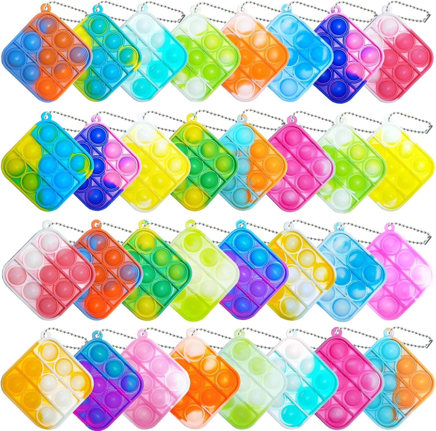 32Pcs Pop Party Favors for Kids Fidget Toy Pack Mini Keychain Bulk, Sensory Toys Stress Relief Bubble Popper, Classroom Prizes Birthday Gifts Goodie Bags Stuffers Girls Boys