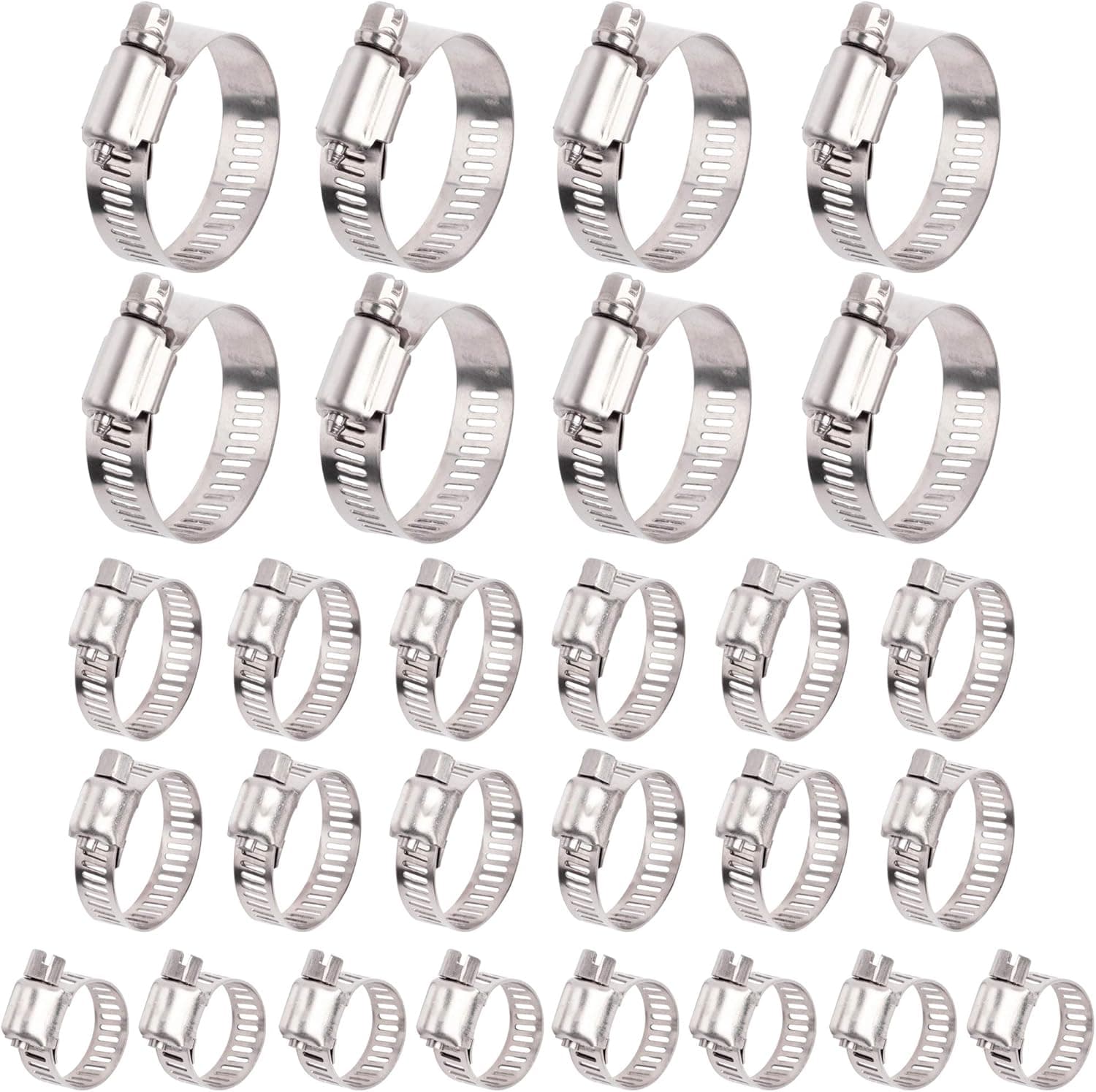 ISPINNER 28pcs 3 Sizes 304 Stainless Steel Adjustable 8-38mm Range Worm Gear Hose Clamps Assortment Kit 8-16mm, 13-23mm, 21-38mm