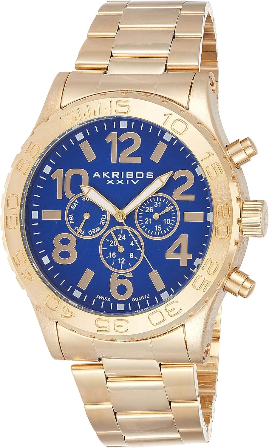 Akribos XXIV Men's Multifunction Watch - Swiss Quartz Movement 3 Subdials Watch - On Stainless Steel Bracelet - AK763