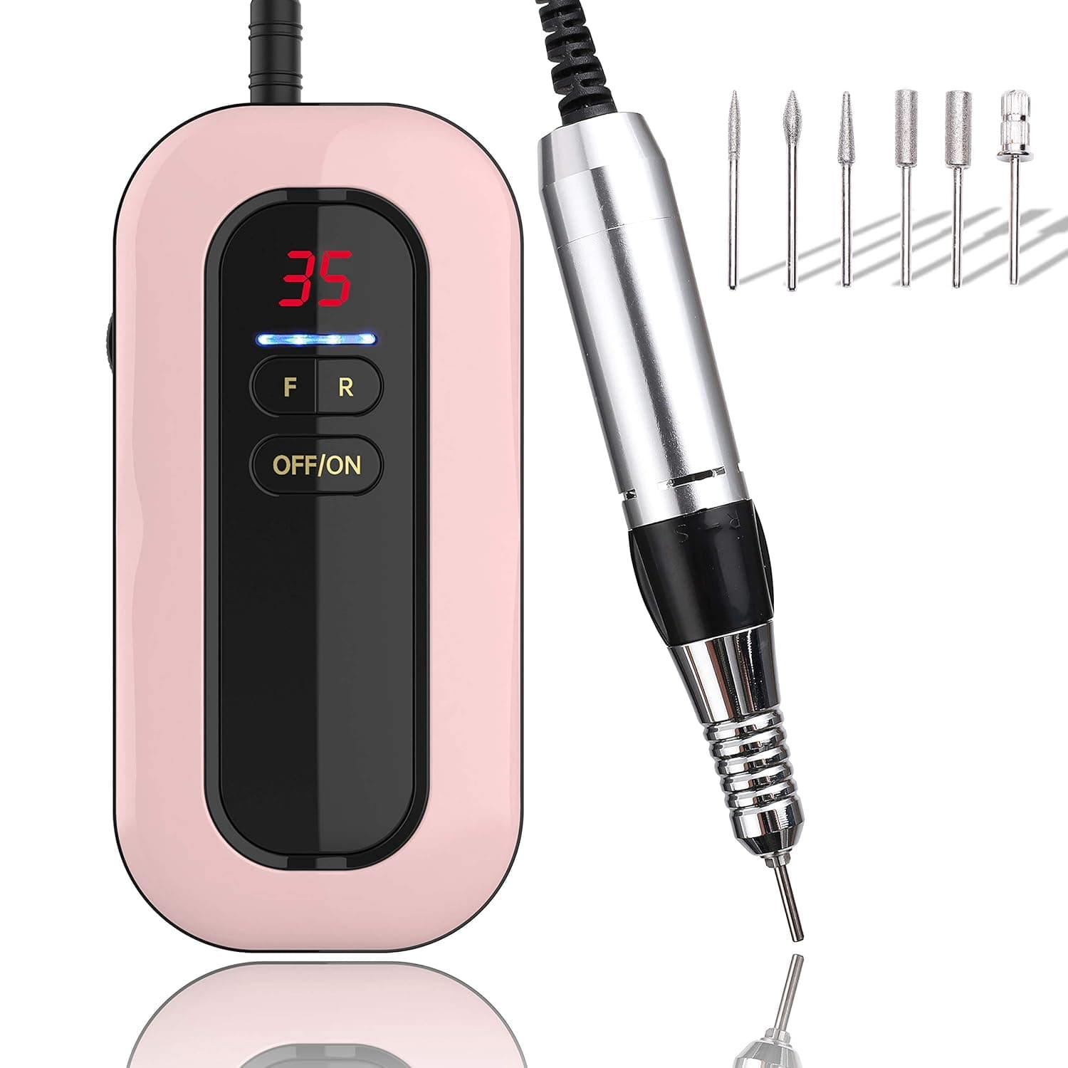 Charites 35000rpm Potable Nail Drill Machine Electric Nail Drill E-file Cordless Rechargeable Nail Drill for Acyclic Nails and Poly Gel Nails with USB Interface (Pink)