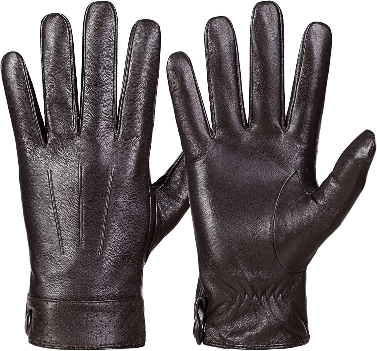 Dsane Winter Genuine Sheepskin Leather Gloves for Men, Warm Touchscreen Texting Cashmere Lined Driving Motorcycle Gloves