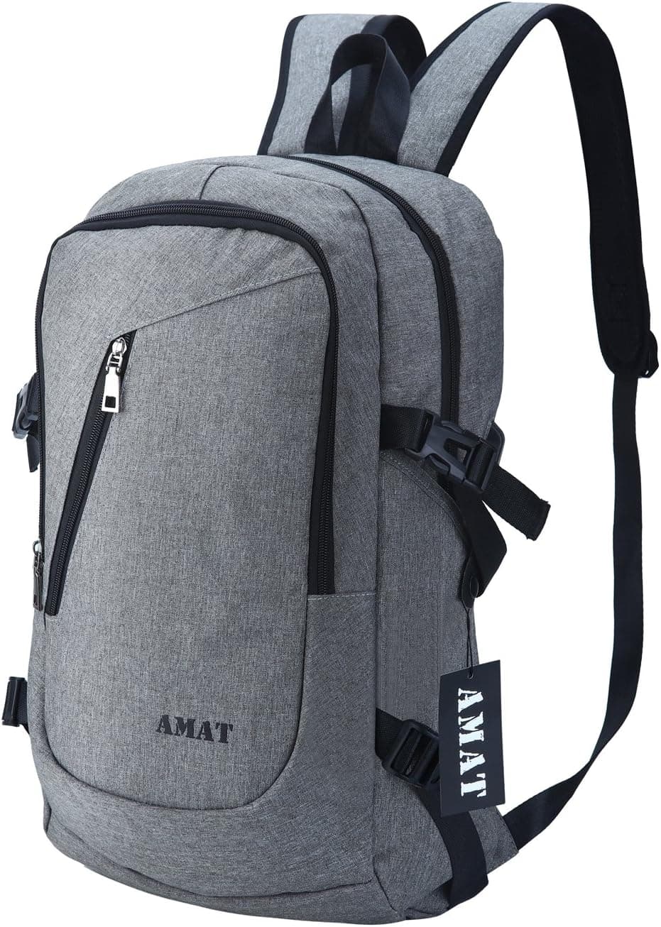 Amat Laptop Backpack with USB Charging Port Fits Under 17-Inch Laptop and Notebook, Grey (1-gray)