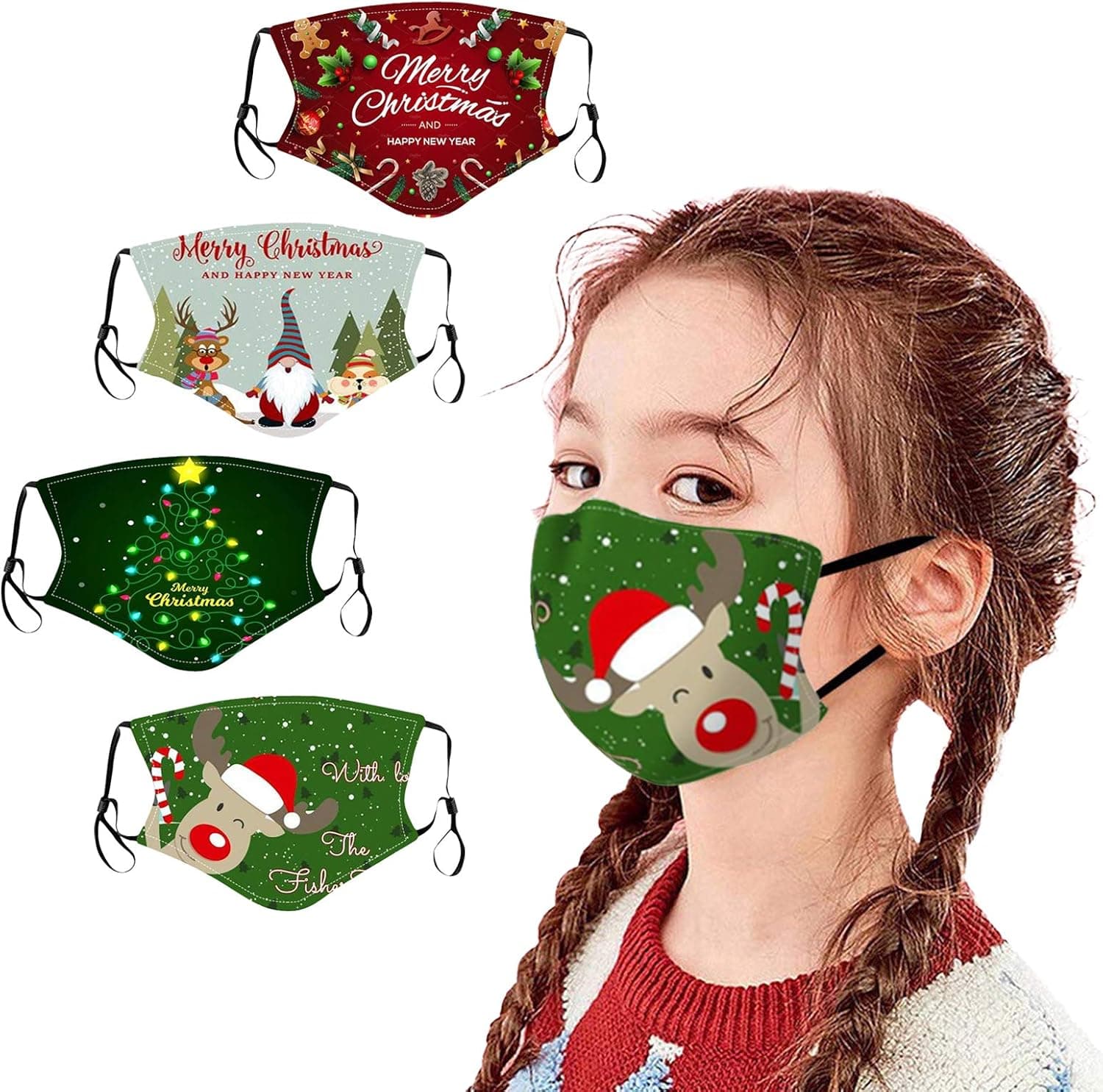 Kids Reusable Facial Shield, Children Washable Cute Print Cotton Bandanas Set for Halloween