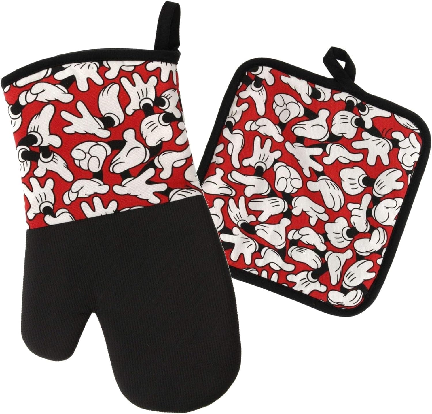 Disney Kitchen Oven Mitt/Glove and Square Potholder Set w/Neoprene for Easy Non-Slip Gripping - Protect Your Hands in The Kitchen - Heat Resistant Kitchen Accessories - Mickey Mouse Gloves (Red)