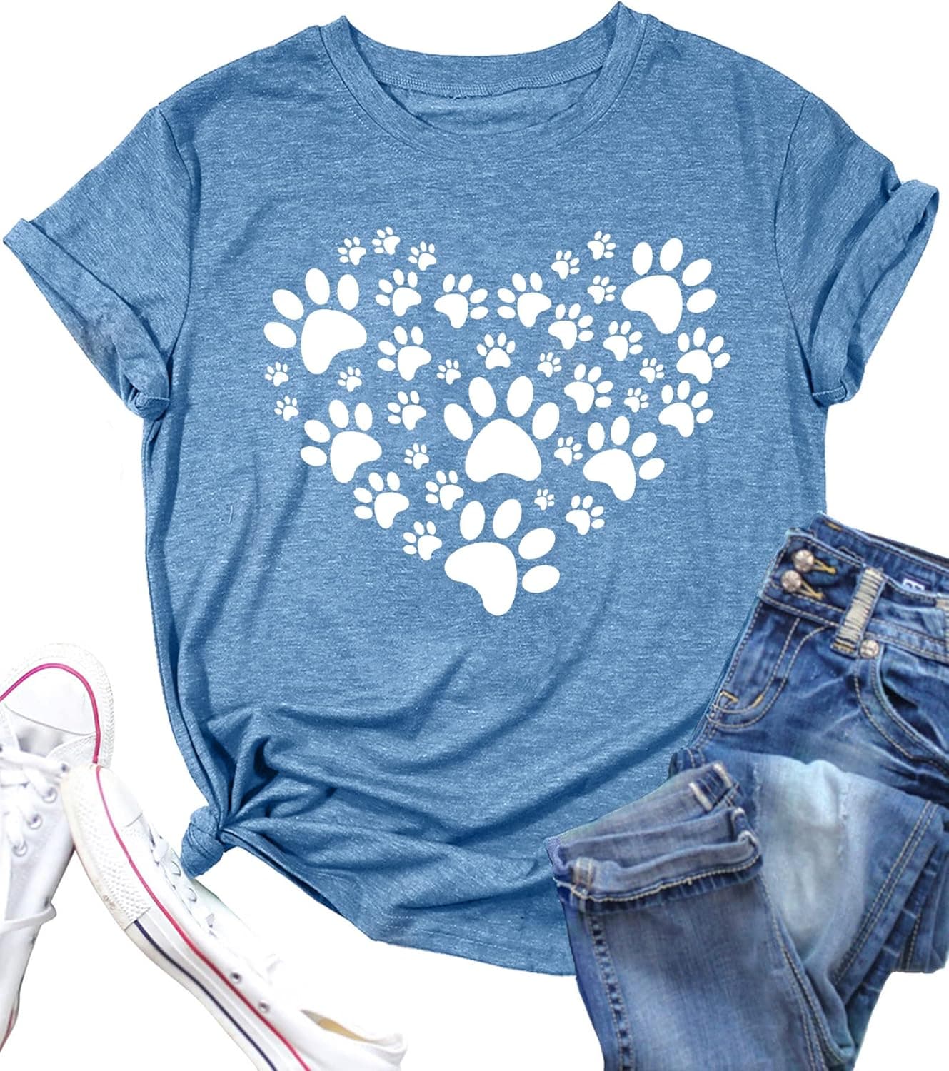 Dog Lover Shirts for Women Cat Dog Paw Graphic Tee Dog Mom Gifts Girls Heart Tops