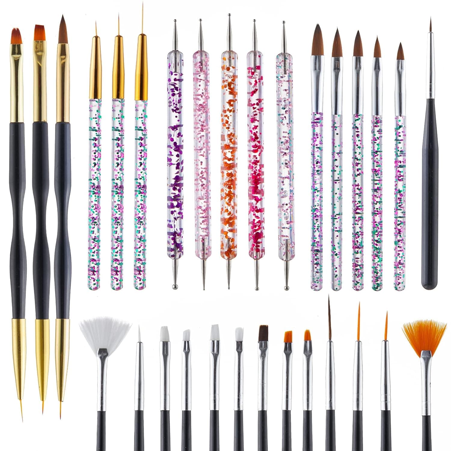 31PCS Nail Art Brushes,Acrylic Nail Brushes Set for Nail Art,Nail Dotting Pens,Nail Painting Brush Pen,Nail Dust Brush,Silicone Nail Art Pen,Nail Art Liner Brush Extension Gel Brush for Home Salon DIY