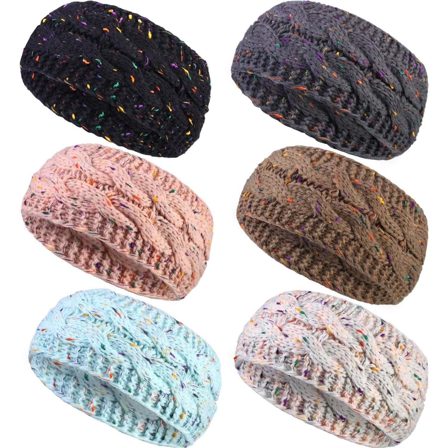 6 Pieces Winter Headband Ear Warmer Warm Cable Knitted Thick Head Wrap for Women Girls Gift (Black, Beige, Pink, Light Blue, Khaki, Dark Gray) (Black, Beige, Pink, Light Blue, Khaki, Dark Gray)