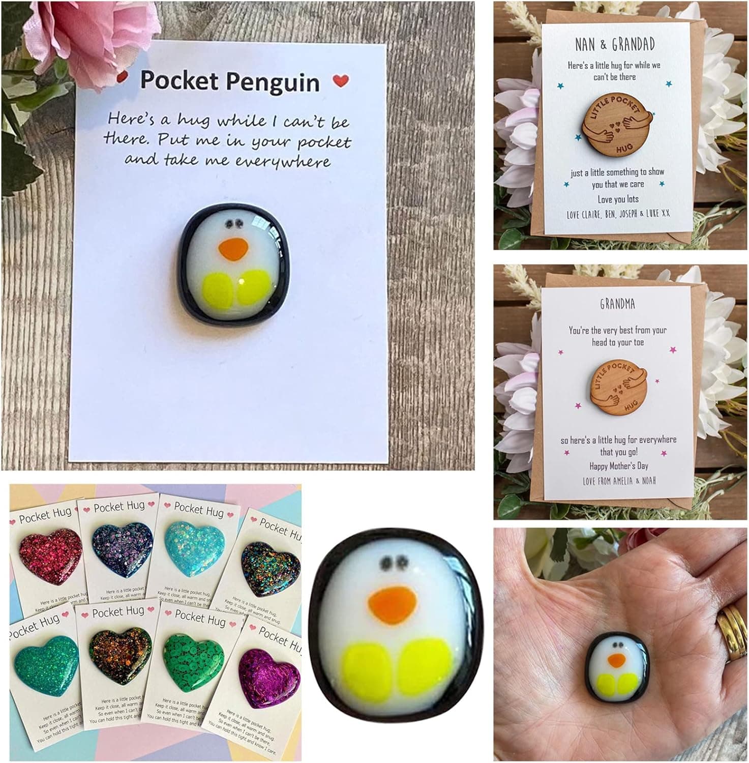 Ypfxvk A Little Pocket Penguin Earth Heart Cute Hug Decoration 1Pcs Mini Pocket Hug Animal DIY Card Decor, Encourage Birthday Wedding Party Penguin Gift (Penguin, One Size)