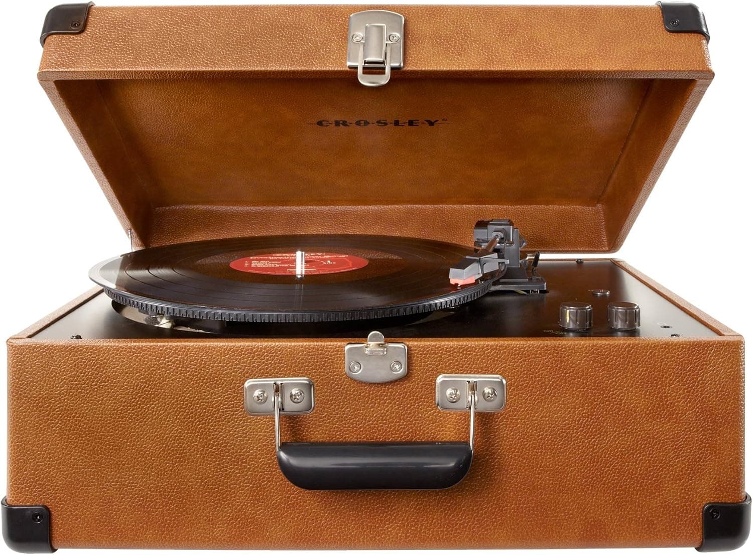 Crosley CR49-TA Traveler Turntable with Stereo Speakers and Adjustable Tone Control, Tan