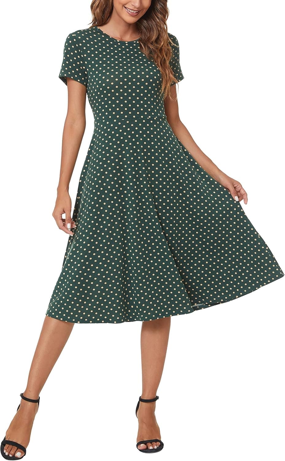 Urban CoCo Women's Short Sleeve Waisted Slim Fit Midi Dress