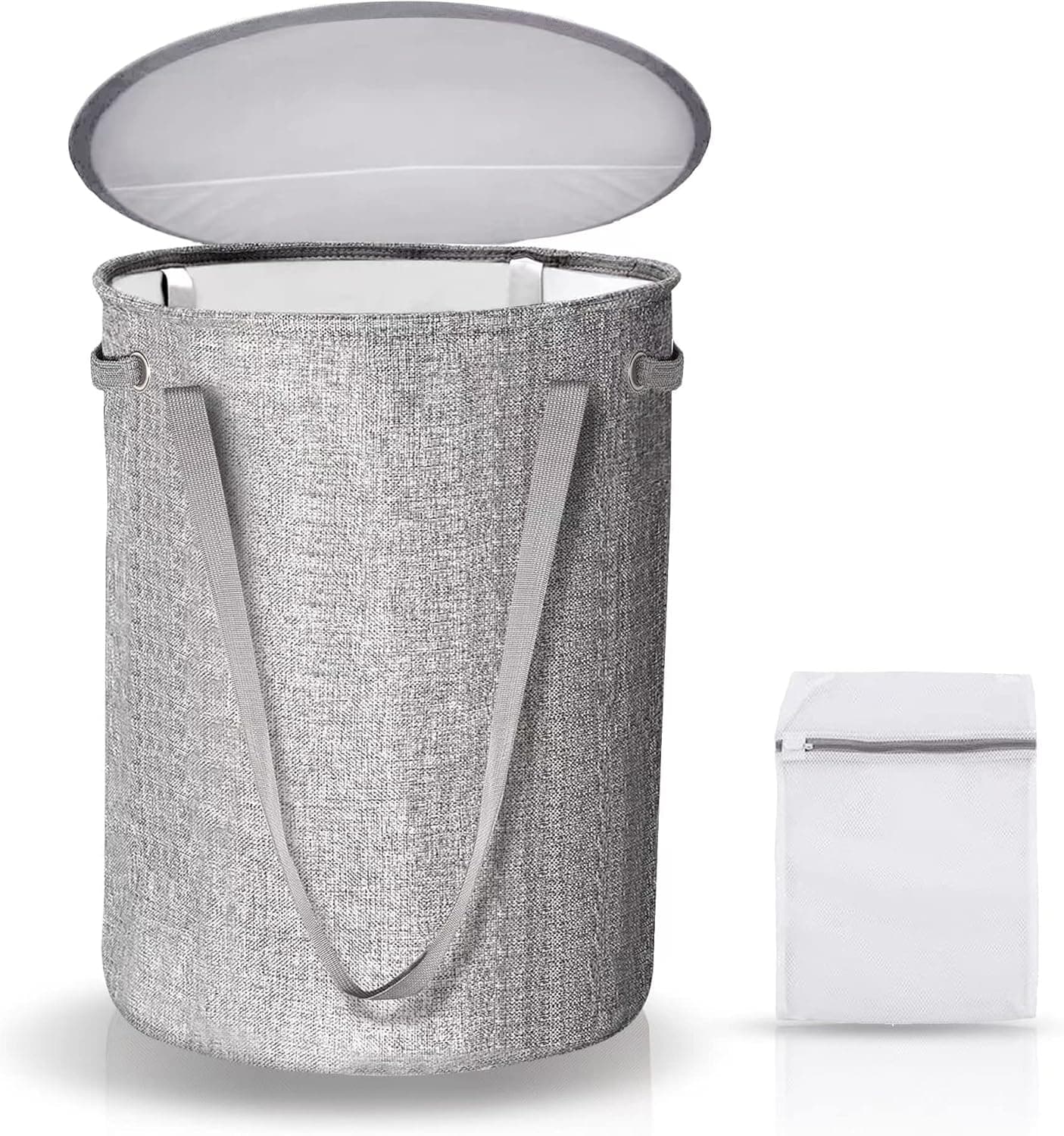 Laundry Hamper with Lid, TEAYINGDE collapsible Laundry Basket freestanding, foldable Washing Bin, Round Clothes Hamper for Bedroom Bathroom Dorm, Waterproof Laundry Hampers with Handles (Dark Grey)