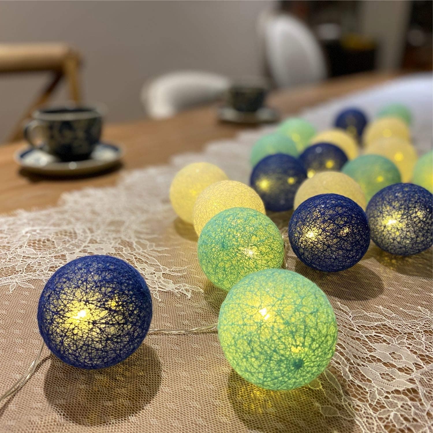 Padwa Lifestyle Cotton Ball String Lights - 3.1M/10.2Ft 20 LEDs Battery Operated String Fairy Lights for Bedroom, Party, Indoor, Wedding, Festival Decor (Blue Tones)
