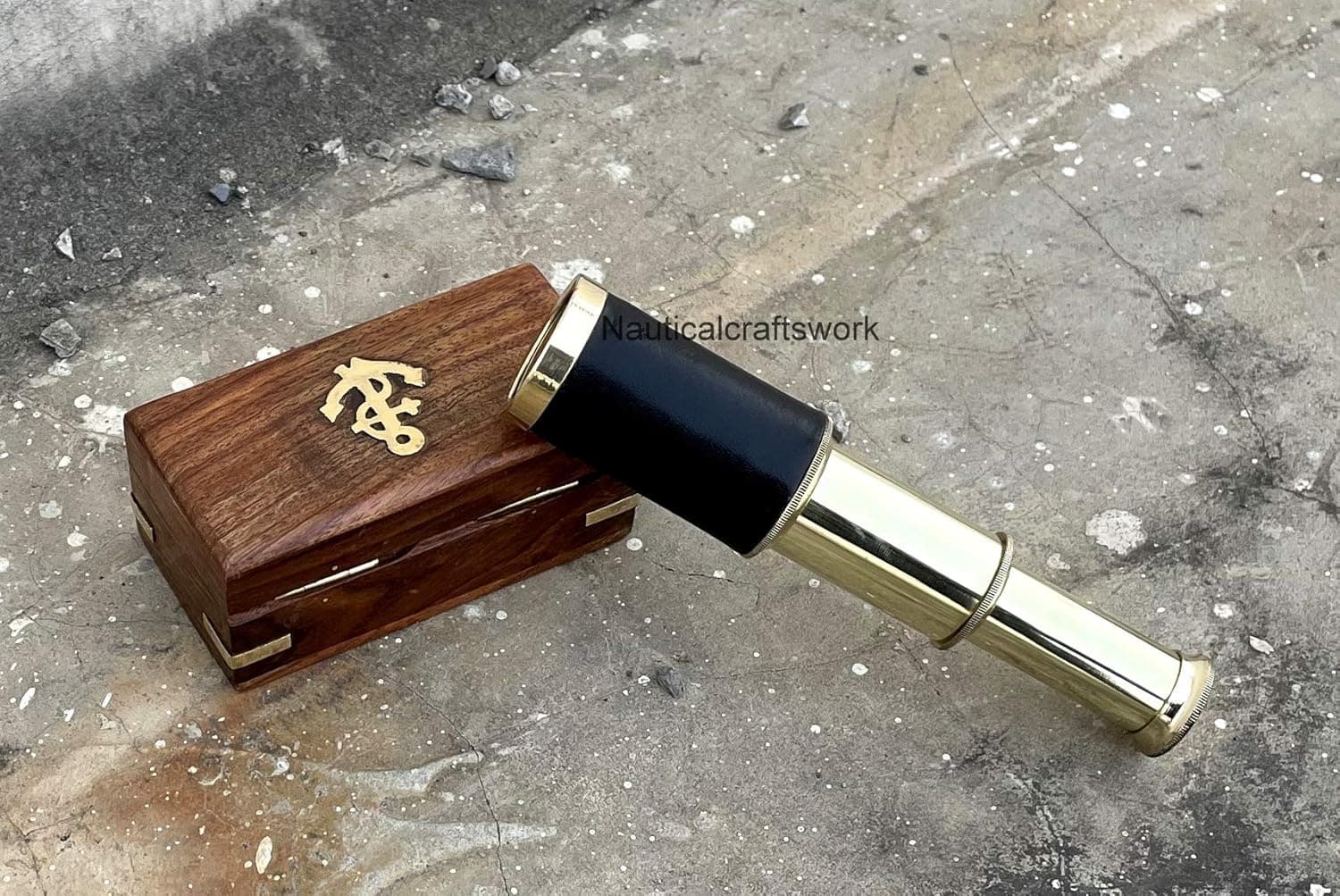 Crafts Nautical 6" Solid Brass Working Telescope with Wooden Box