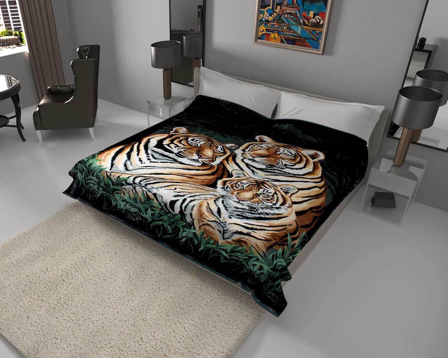 Solaron Original Bengal Tigers Thick Mink Korean Super Soft Plush King Size Blanket - Green