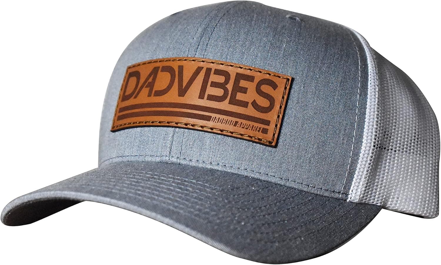 Curved Bill - Dad Vibes Leather Patch Classic Snapback Hat (Heather Grey/White Mesh)