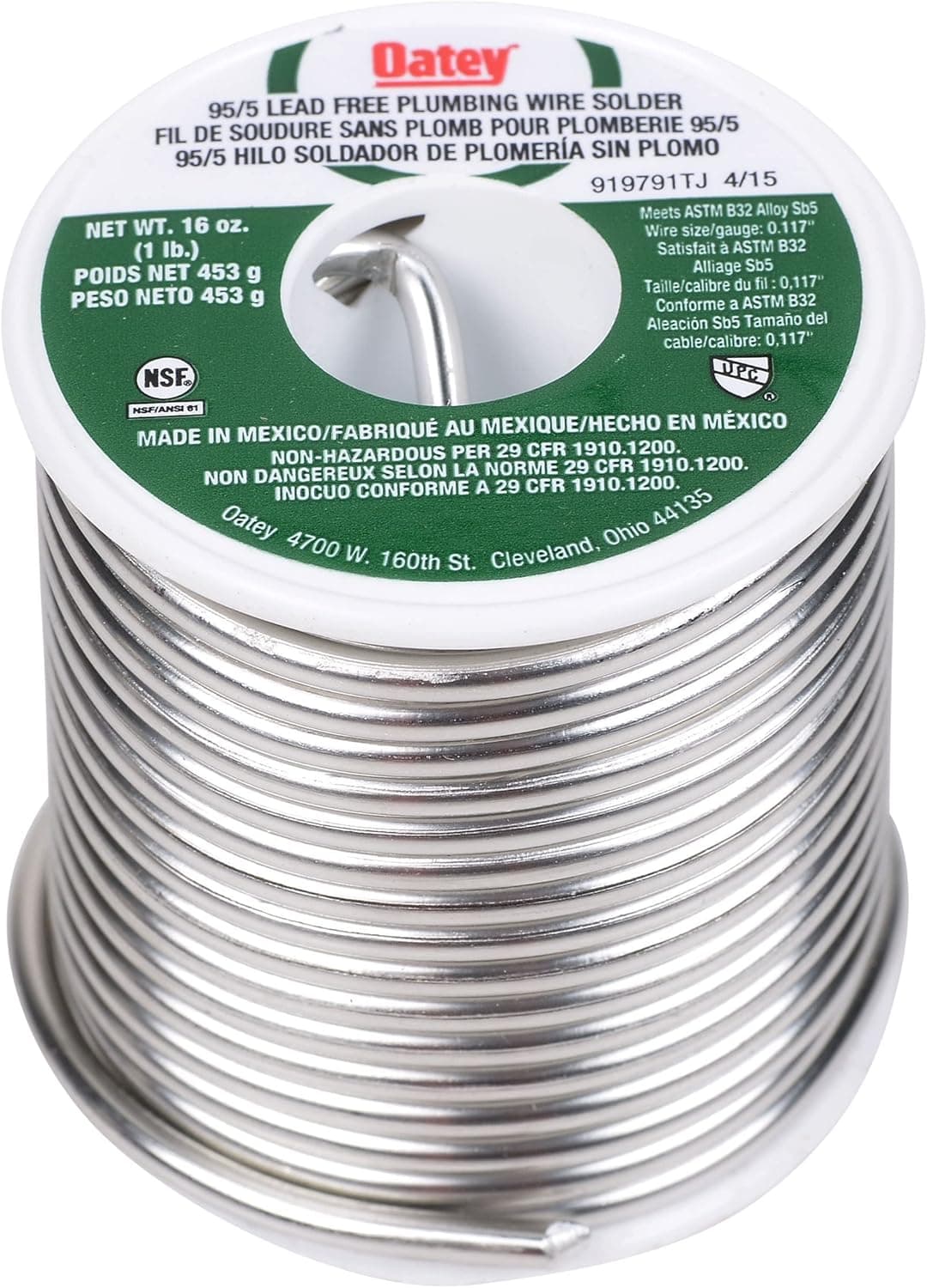 Oatey Lead-Free Plumbing Wire Solder 0.117 in. Dia. Tin/Antimony 95/5