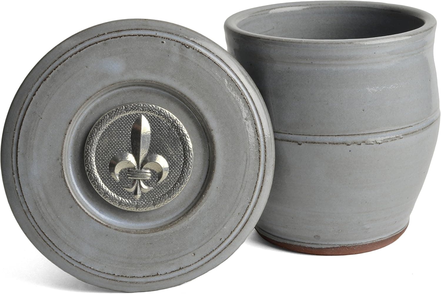 Oregon Stoneware Studio Fleur de Lys French Butter Crock, Light Blue