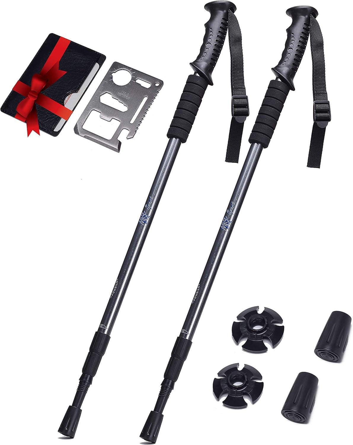 Adjustable Trekking Poles Set of 2 – Collapsible Walking Poles for Walking, Hiking, Camping, Snowshoeing – Lightweight, Ergonomic Walking Sticks for Men & Women + FREE Pocket Multitool by MR3-Sport