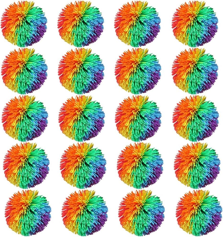 20 Packs of Monkey Stringy Balls Colorful Bouncy Fitness Shuttlecock Kick Balls Paddle Ball Size of 2.7 inches/7cm Stress Relief Playground Balls Koosh Balls, Yellow,Orange,Blue,Green,Red,Purple