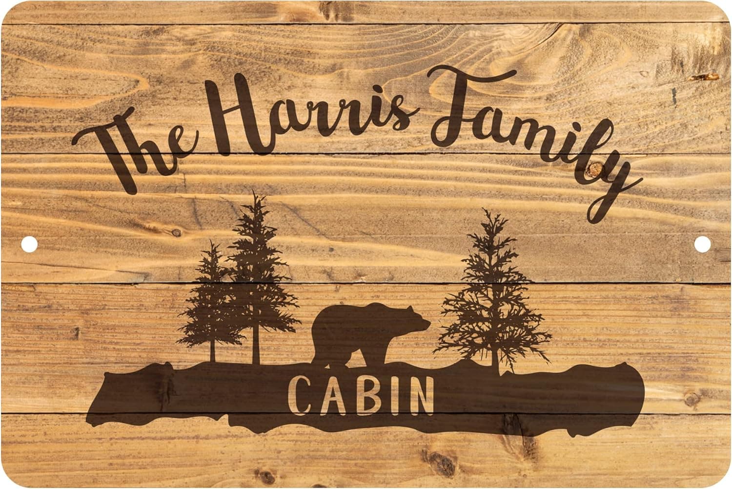 Pattern Pop Personalized Rustic Wood Plank Look Cabin Metal Room Sign (12x18 Inches)