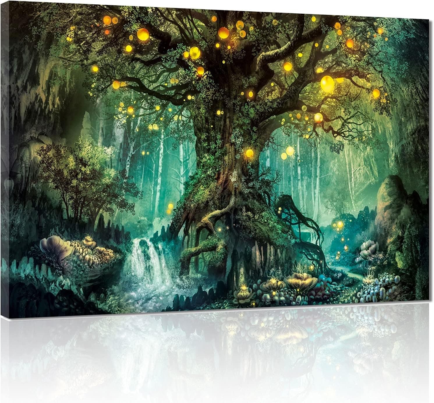 Tree of Life Fantasy Forest Canvas Wall Art, Abstract Painting Home Decor, Landscape Prints for Home Decorations, Visual Fantasy Poster,Modern Framed for Living Room Bathroom Bedroom