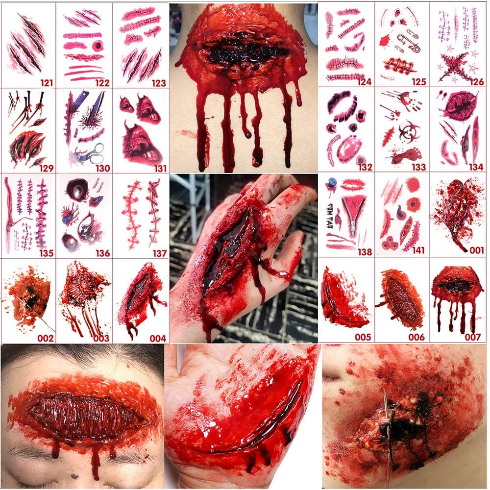 Halloween Tattoo Stickers Wound Tattoo Stickers Simulation tattoo tattoo scar tattoo tattoo knife simulation Waterproof Tattoo Sticker 24pcs (HL121-141 Message note model(total of 24 pcs))