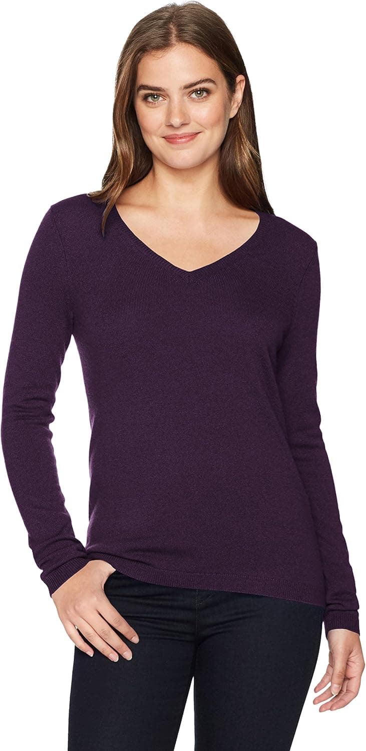 Amazon Brand - Lark & Ro Women's 100% Cashmere Soft V-Neck Pullover Sweater