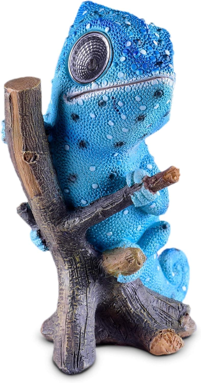 Chameleon Solar Garden Decorations Figurine | Outdoor LED Decor Figure | Light Up Decorative Statue Accents for Yard, Patio, Lawn, Balcony, or Deck | Great Housewarming Gift Idea (Blue, 2 Pack)