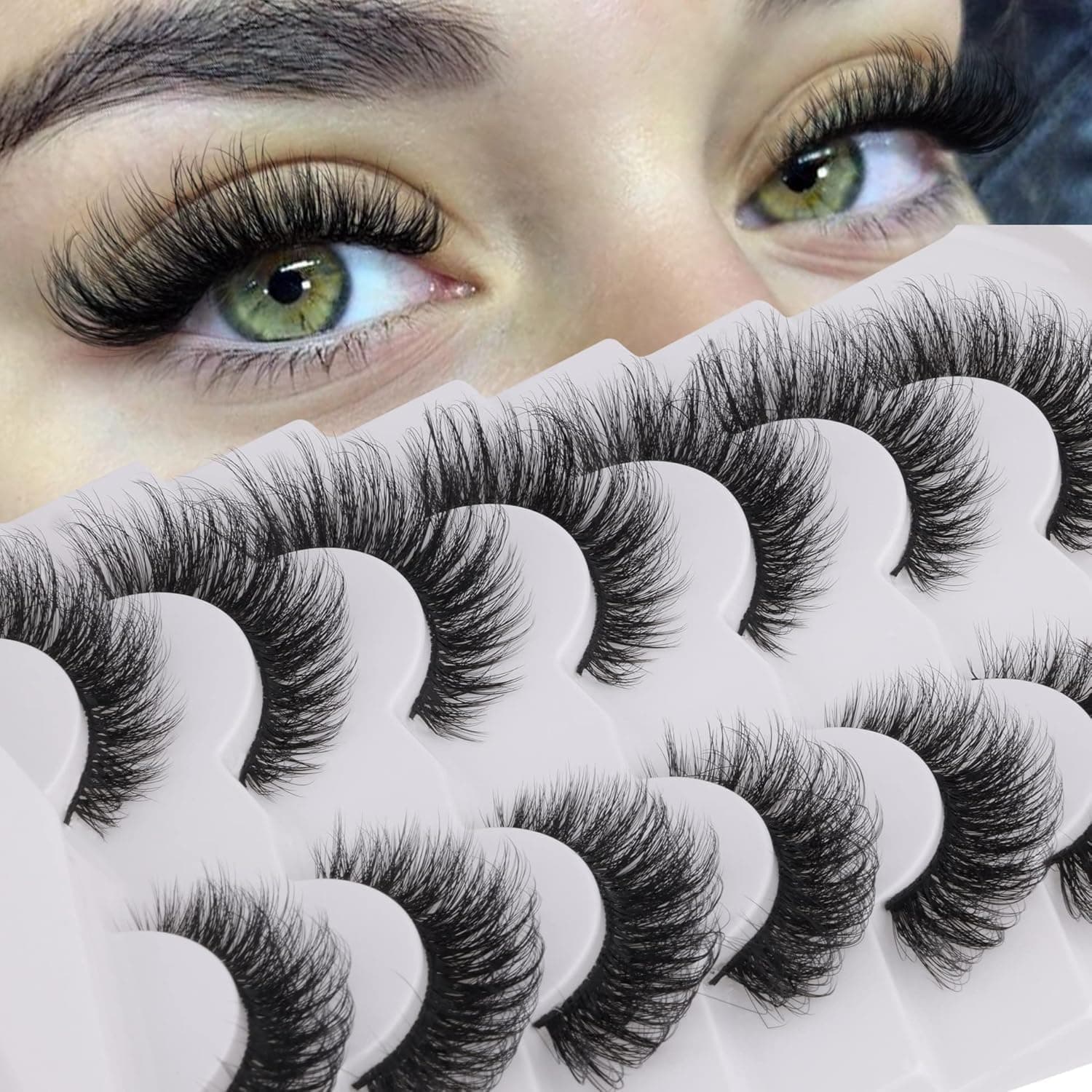 Fox Lashes Natural False Lashes Fluffy Mink Lashes Natural Look Wispy Faux Mink Lashes7 Pairs D Curl Lashes by Focipeysa