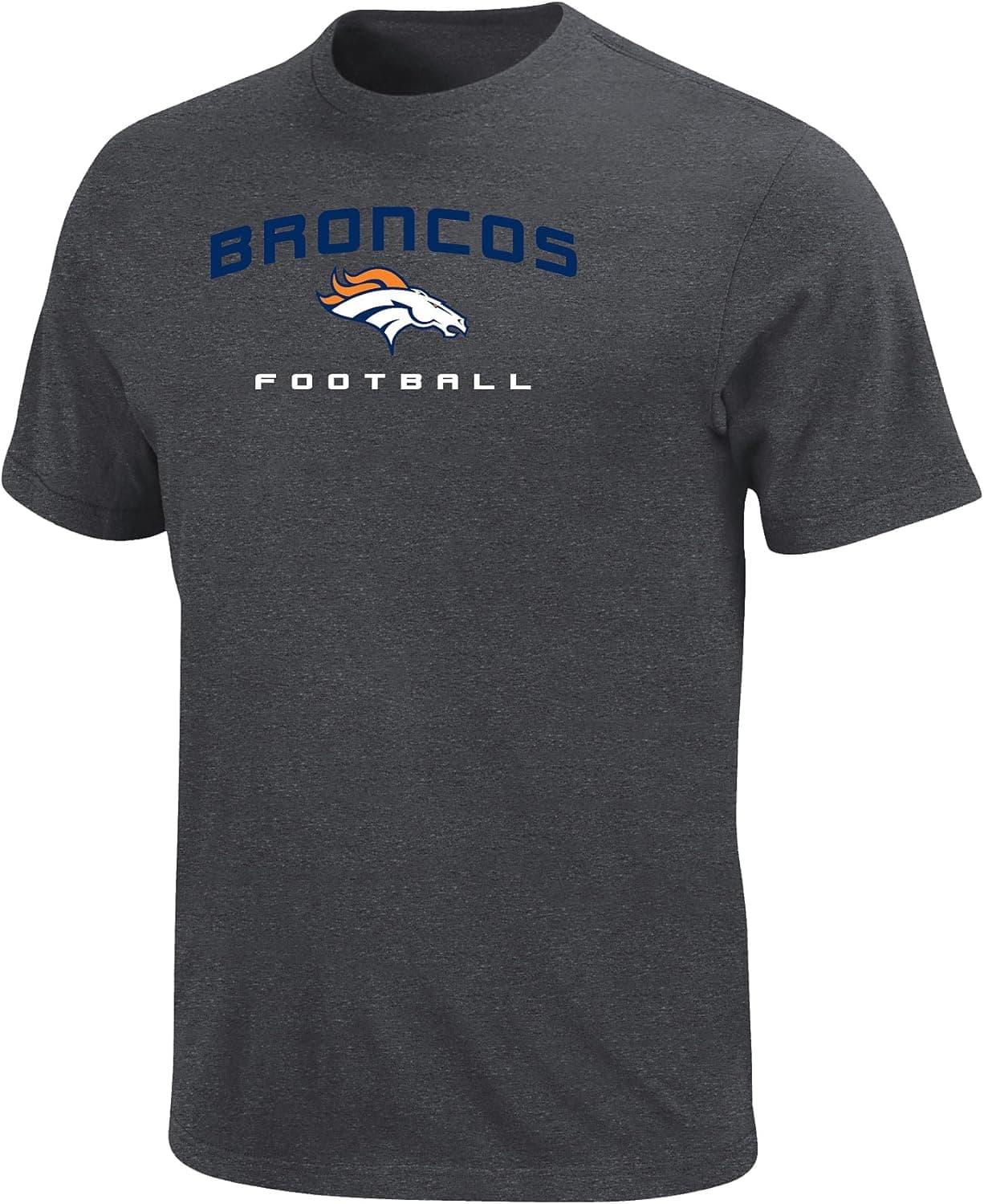 NFL Mens Denver Broncos Line Of Scrimmage V Charcoal Heather Short Sleeve Crew Neck Tee