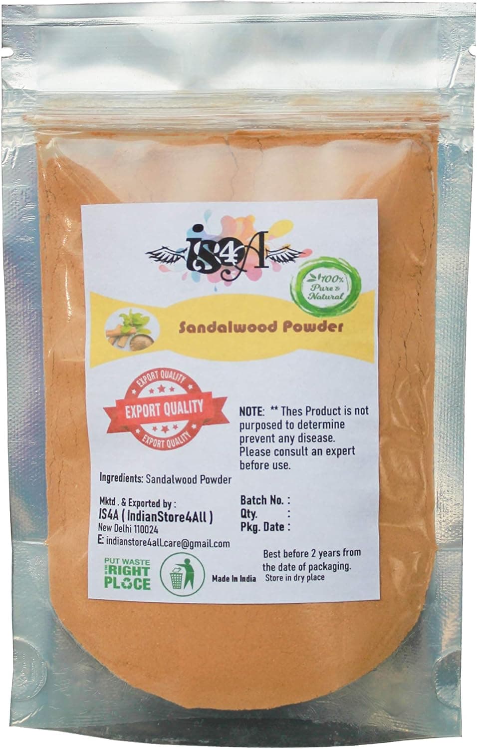 IS4A Natural Pure Sandalwood (Chandan) Powder (White, 80 Grams)