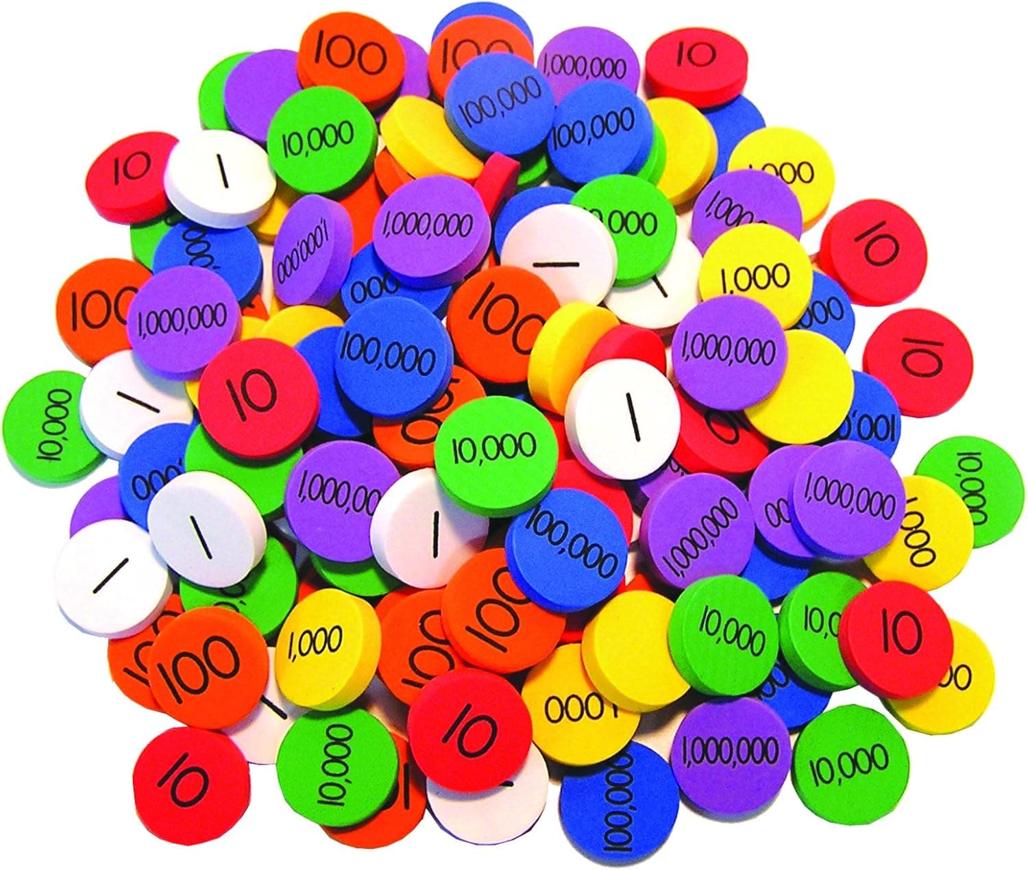 Place Value Disks (140 Disks: 20 for each of 7 values), Singapore Math Manipulatives (Grades 3-6)
