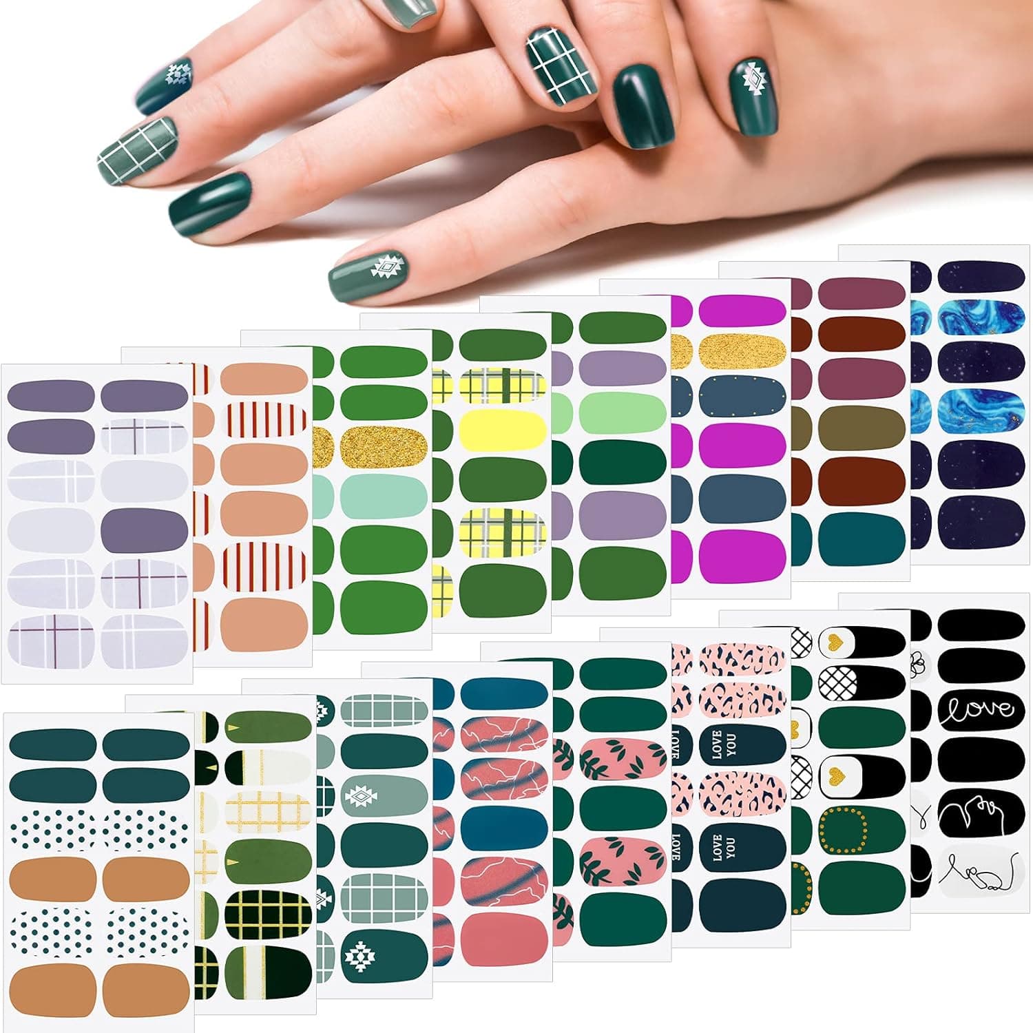 192 Pieces 16 Sheets Full Nail Wraps Polish Stickers Self-Adhesive Nails Manicure Decals Strips Nails Decoration Art for Women Girls