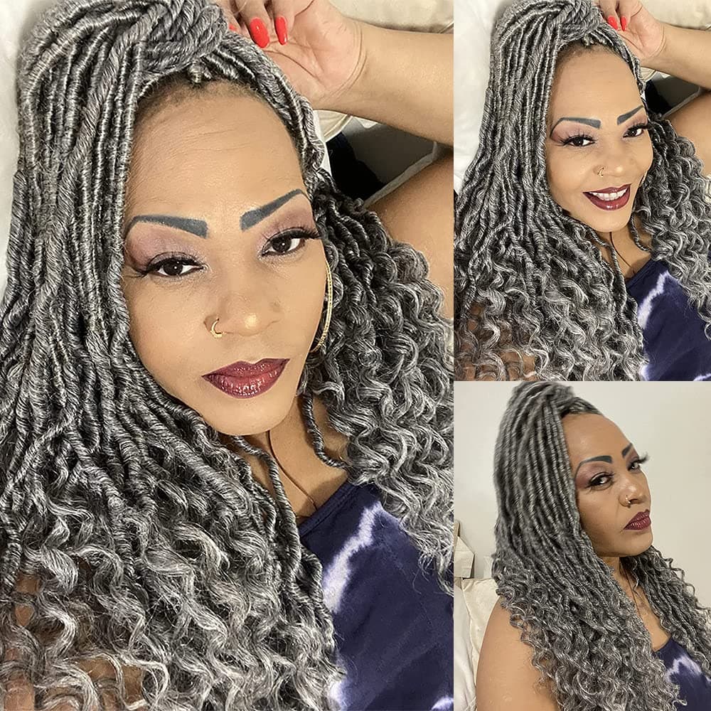 6 Packs Goddess Locs Crochet Hair Wavy Curly Grey Faux Locs Crochet Braids Synthetic Hair Extensions Faux Locs Crochet Low Temperature Braiding Hair Goddess Braids Crochet Hair (20" (6 Packs), 51)