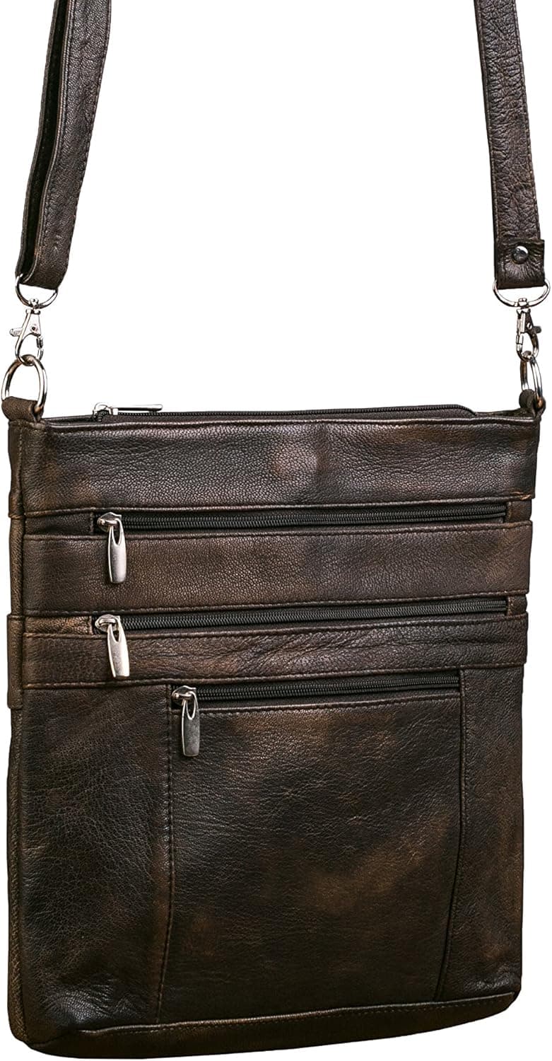 Dwellbee Medium Leather Crossbody Bag, Dark Brown, One Size