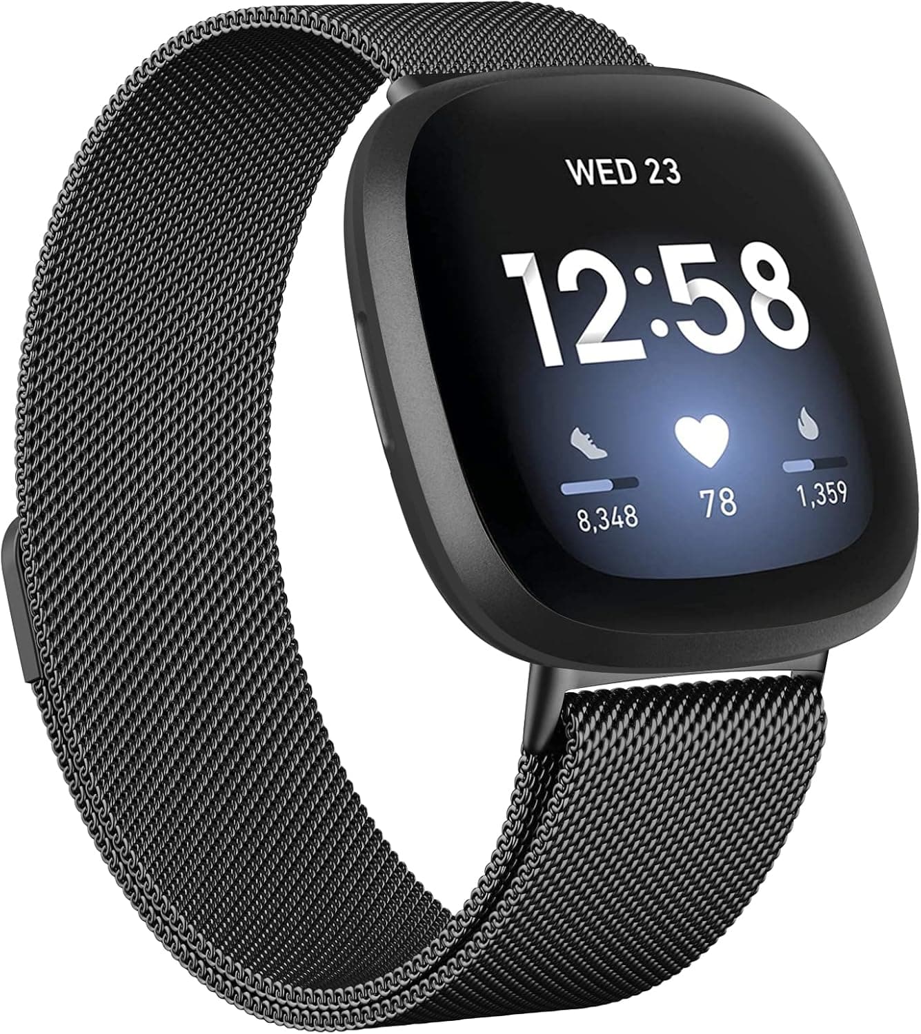 Wanme Metal Band Compatible with Fitbit Versa 3 Bands for Women Men, Stainless Steel Loop Mesh Magnetic Wristband for Fitbit Sense / Sense 2 & Fitbit Versa 3 / Versa 4