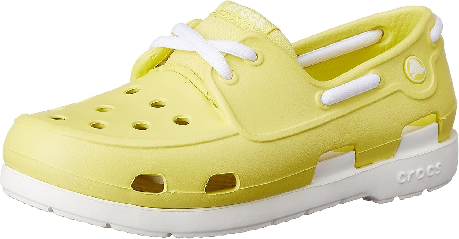CROC Kids Beach Line Lace Up Boat Shoes, Chartreuse/White, US 7 Toddler