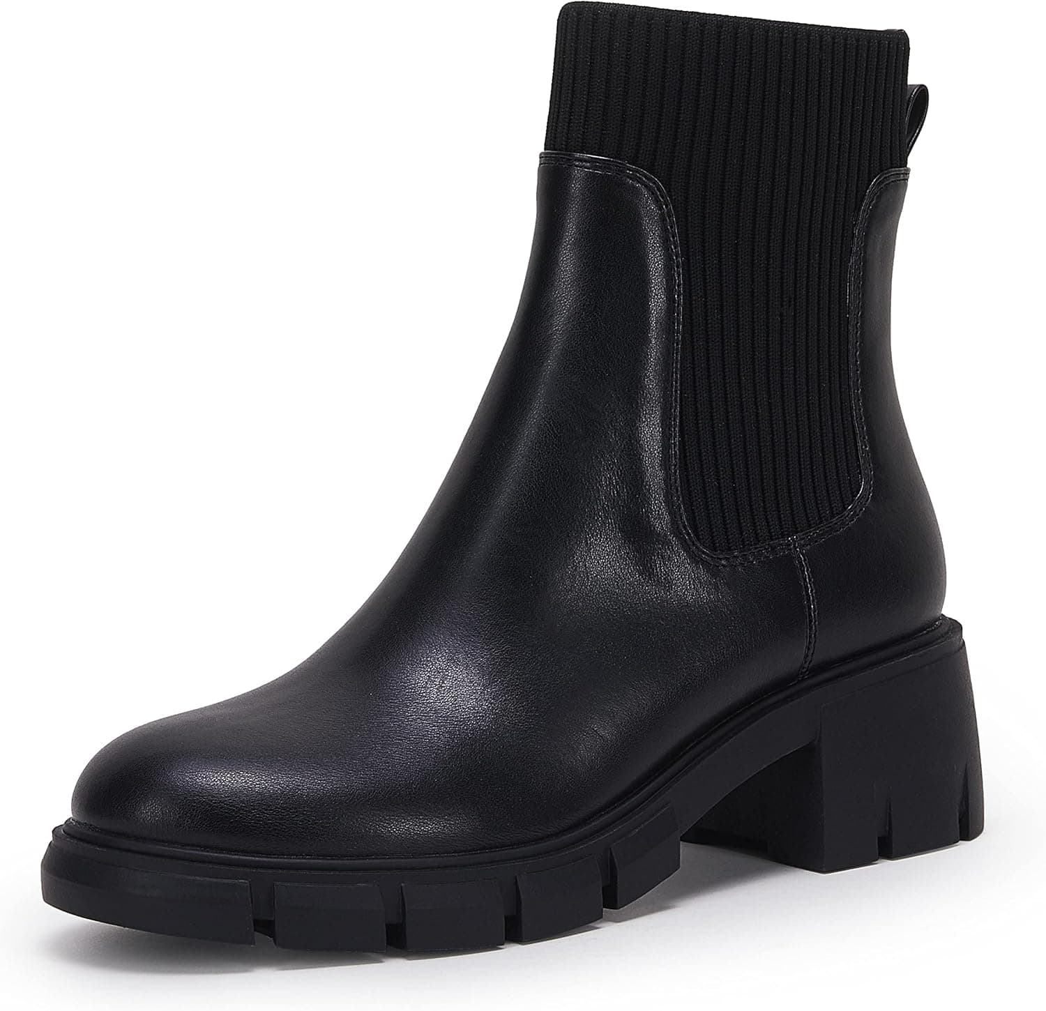 Womens Platform Lug Sole Chelsea Ankle Boots Slip On Chunky Block Heel Elastic Combat Booties
