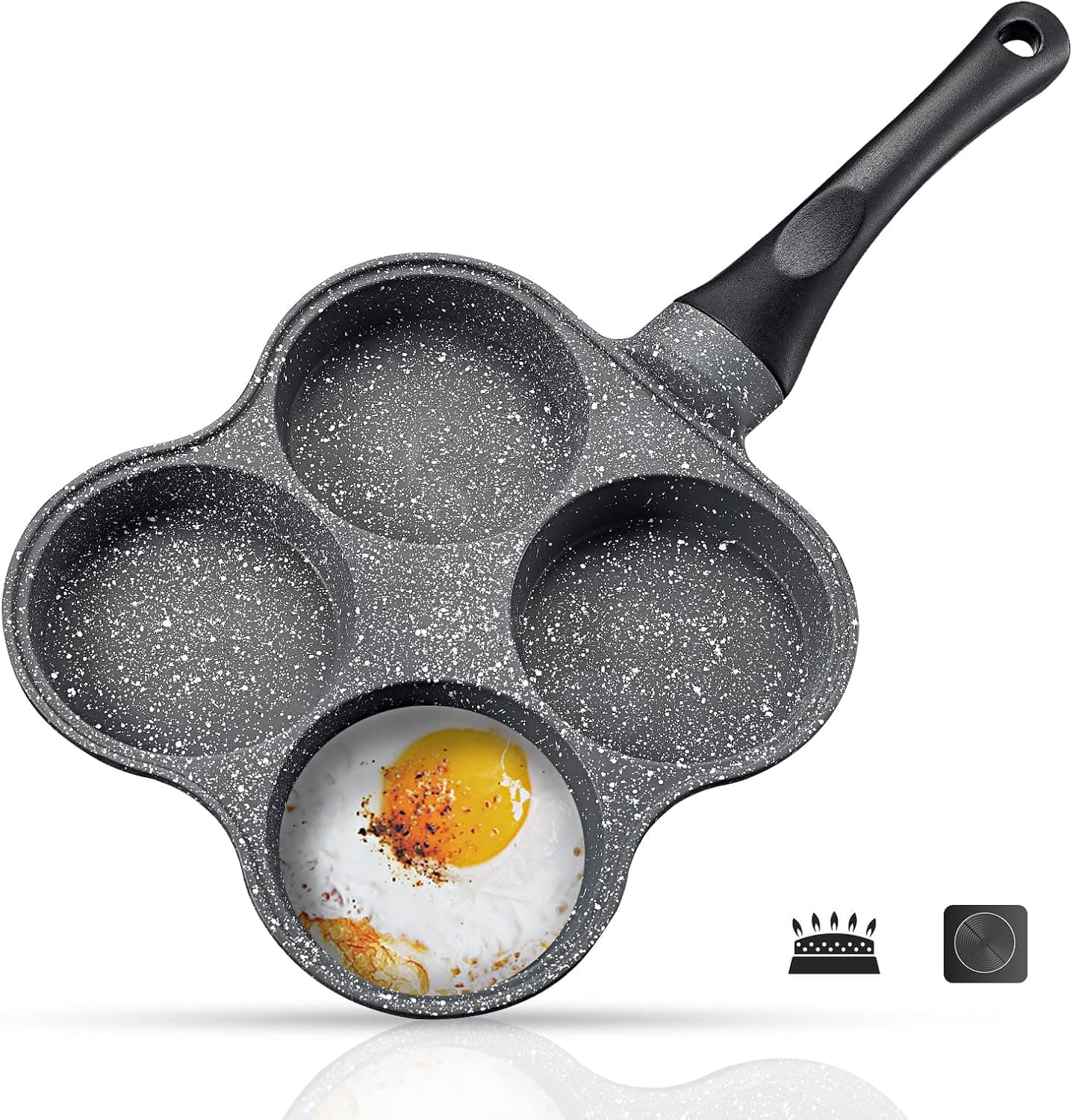 NGORAY Pancake Egg Frying Pan Nonstick Mini - 4 Cups Cast Iron Omelet Poached Egg Pan for Breakfast Divided Coating with Non Sticking Handle Suitable Pancakes