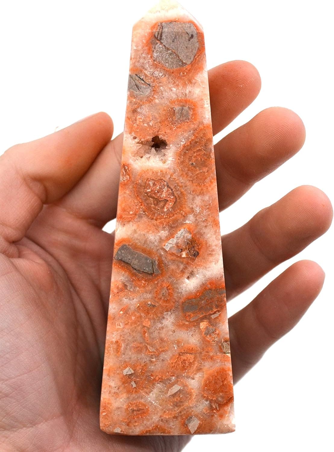 Aztec Red Onyx Aragonite Obelisk, 4.5" Tall, 1.5" Wide (0.4.5 lbs), Carved from Real North American Amber Onyx Aragonite - The Artisan Mined Series by hBAR