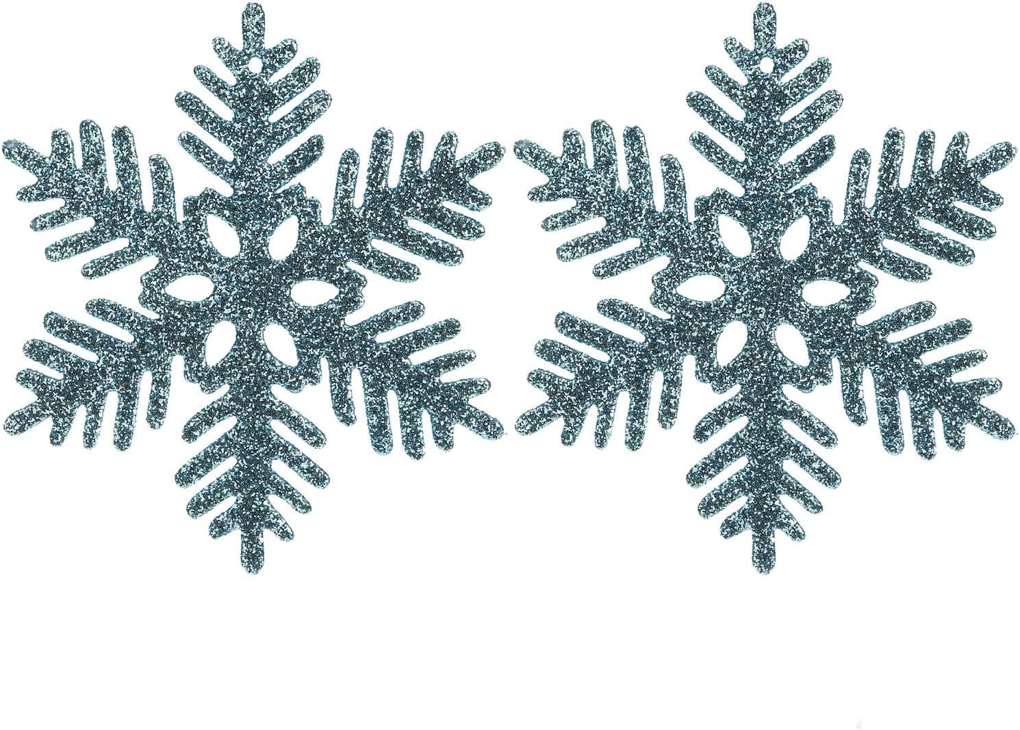 Sea Team Plastic Christmas Glitter Snowflake Ornaments Christmas Tree Decorations, 4-inch, Set of 36, Babyblue