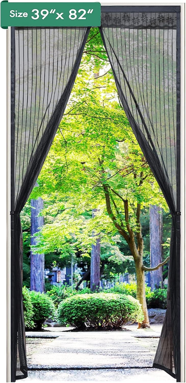 Magnetic Screen Door, AIFFERA Hanging Door Screen Heavy Duty Screen Curtain and Full Frame Hook&Loop,Self Sealing Hands Free Pets and Kids Friendly 82“x 39“ Black