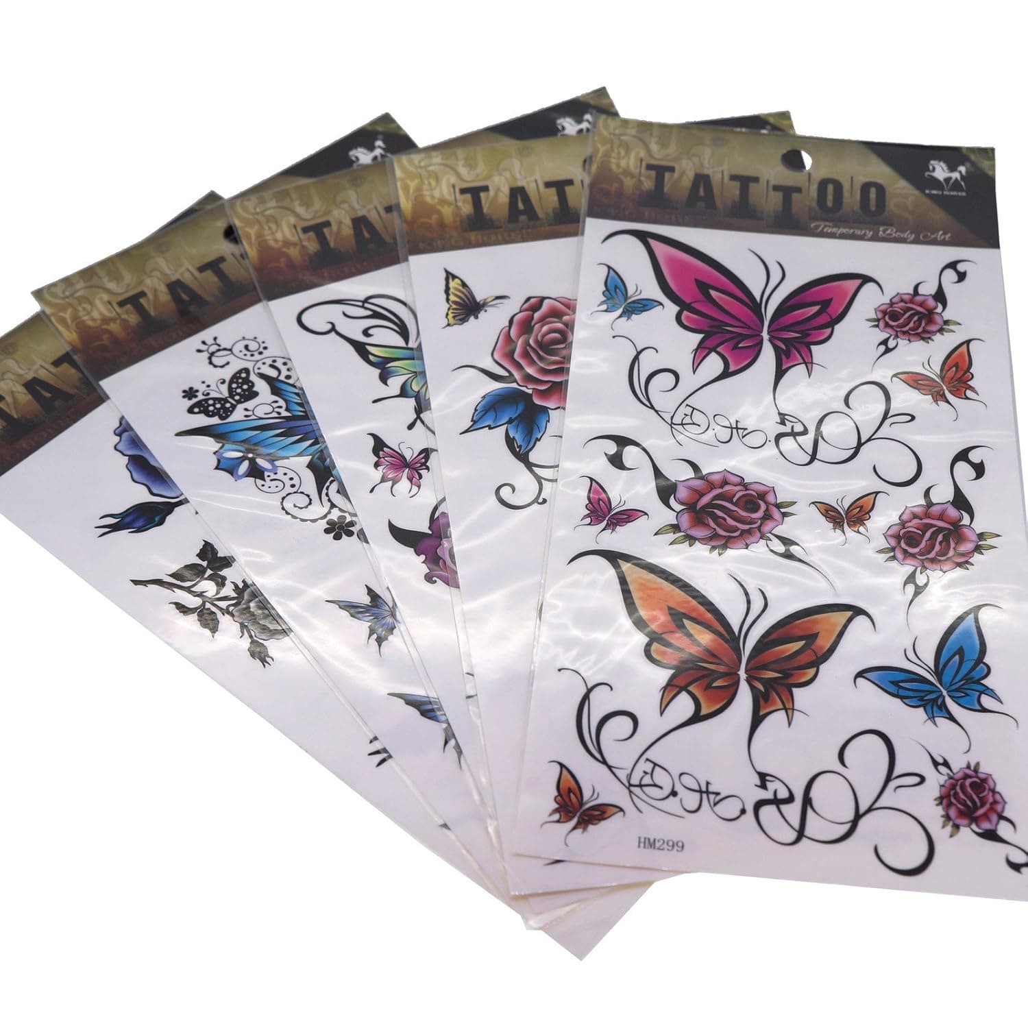 Cool Body Art Temporary Tattoos Removable Sticker, Pack of 5 Sheets (Flower and Butterfly)