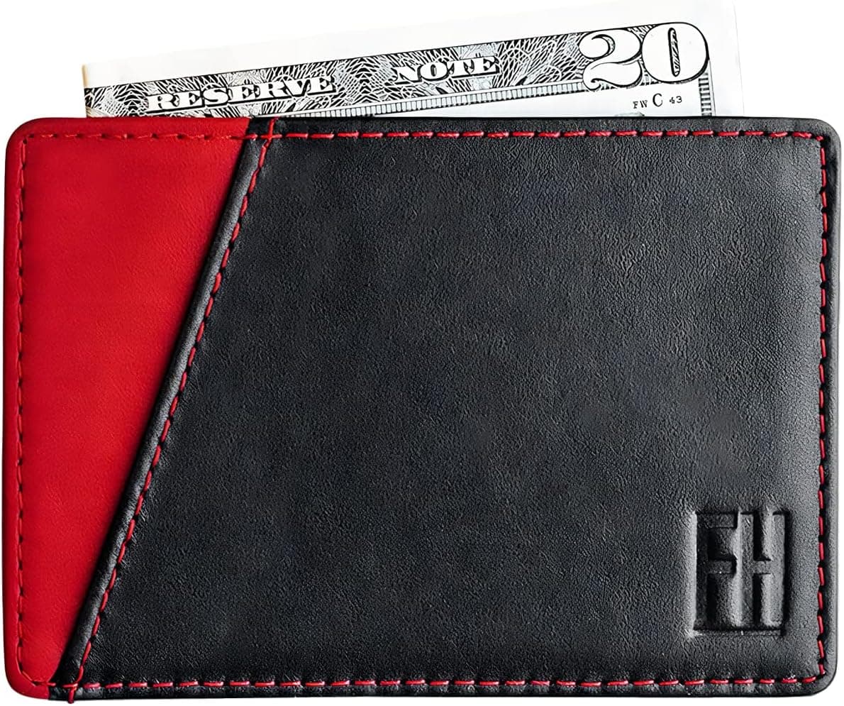 F&H Minimalist Men’s Card Holder in Genuine Top Grain Leather - Slim No-Fold Wallet for Men - Front/Back Pockets or Shirts - Soft Compact Long-Lasting Inner & Outer Pocket Holds Up to 4 Cards & Bills