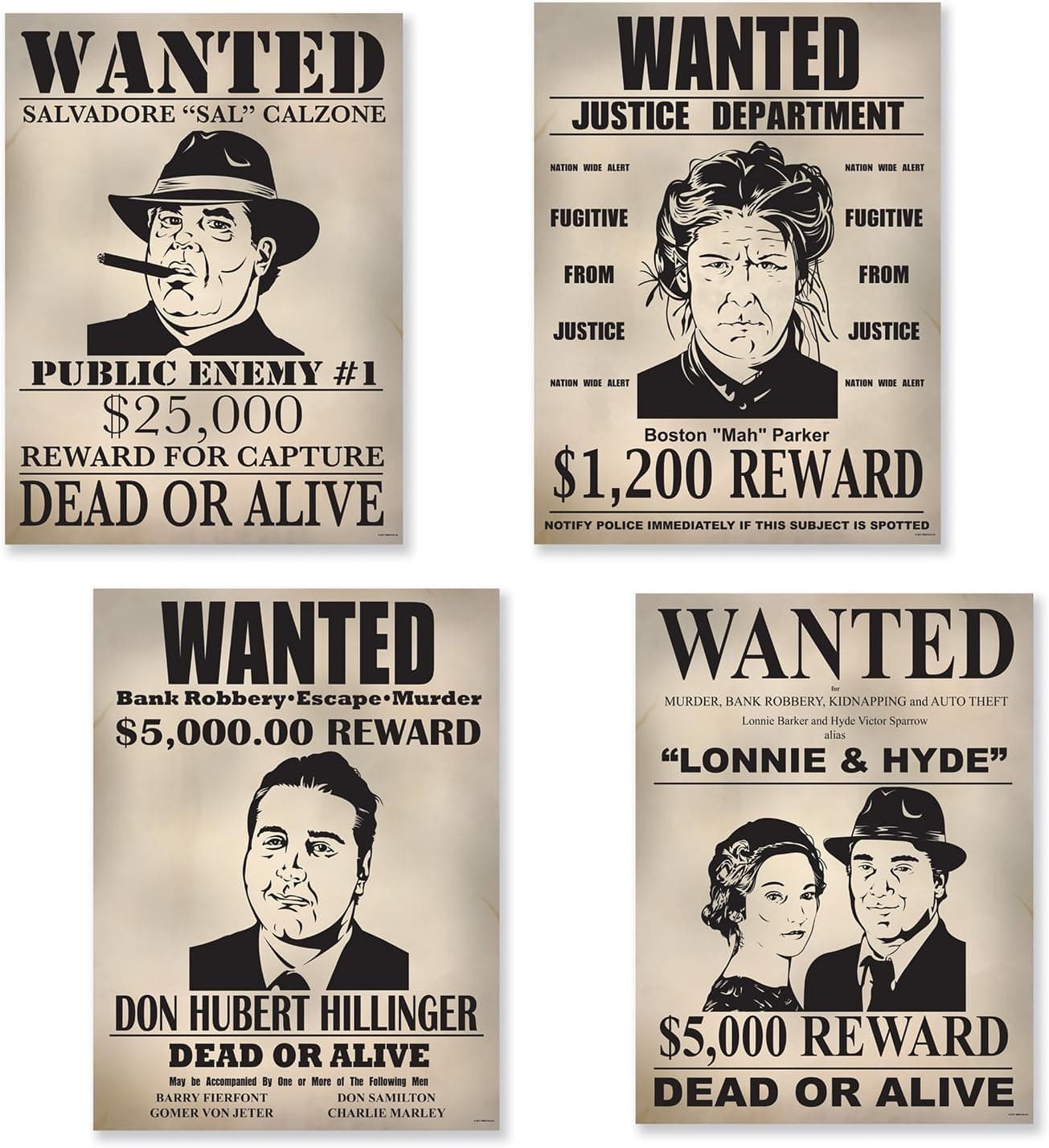 Beistle Club Pack Roaring 20's Gangster Wanted Poster Cutouts, Box of 48 Silhouettes