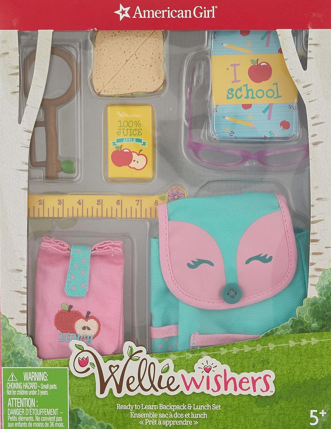 American Girl WellieWishers Ready to Learn Backpack & Lunch Set for 14.5" Dolls Pink,Purple
